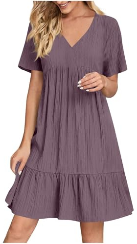 Sommerkleid für Damen Sommerkleider Kurzarm / Ärmellos Blusenkleid Elegant Freizeitkleid Einfarbige Leicht und Luftig Oberteil Strandkleid Frauen Festkleider Shirtkleid Baumwolle Cocktailkleid S-5XL