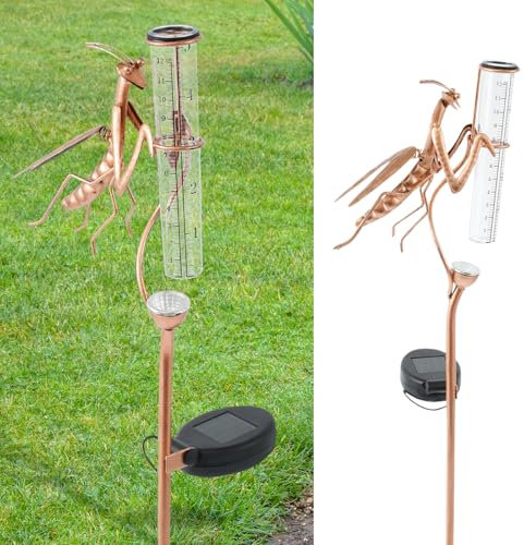 Regenmesser für Garten 10.3×4.5×61cm Regenmesser Mit Erdspieß Mantis Design Solarleuchten Abnehmbar Regenwassermesser als Niederschlagsmesser Gartendekoration Verwendet Werden