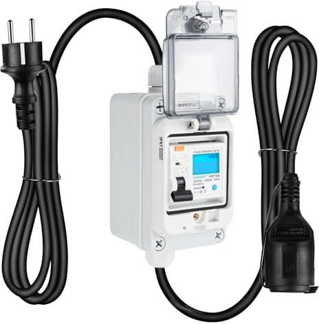 Contatore di corrente digitale portatile 220 V, intelligente mobile con interruttore di tipo A Fi Ls, 16a e spina Schuko, IP67, impermeabile, per camper, veicoli elettrici