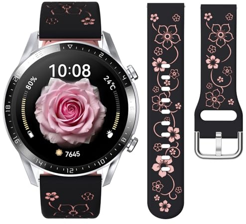 Coiwxmoi 22mm Intagliato Fiore Cinturino Morbida Silicone Regolabile | per Samsung Galaxy Watch 3 45 mm/Galaxy Watch 46 mm/Gear S3 Frontier/Garmin Venu 3/Venu 2/Vivoactive 4, Cinturini per Donna