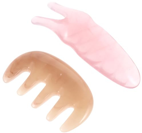 DIYEAH Peine Raspador Multifuncional de 5 Dientes y Tenedor Masajeador en Forma, Color Rosa, 2 Piezas para Masaje de Cuero Cabelludo y Piel Facial, Herramienta Gua Sha para Bienestar