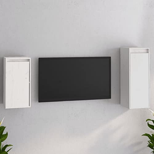 Tonture Meubles TV en Bois Massif de pin Blanc, 2 pcs, Meubles Suspendus muraux avec niches et tiroirs, Rangement Pratique pour Salon, Chambre, Design Moderne scandinave et Industriel