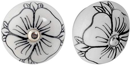 Nicola Spring Ceramic Cupboard Drawer Handle Knobs - Floral Design - Flower Bud - Pack of 6