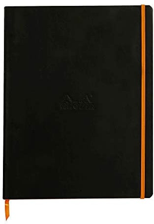 RHODIA 117702C - Black Flexible Notebook - A4+ - Lined - 160 Detachable Pages - Ivory Clairefontaine Paper 90 g/m - Bookmark, Elastic Closure - Faux Leather Cover - Rhodiarama Collection