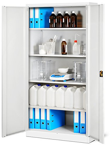 Jan Nowak Aktenschrank C001H Büroschrank Metallschrank Stahlschrank Werkzeugschrank Stahlblech Pulverbeschichtet Flügeltürschrank Abschließbar 195 cm x 90 cm x 40 cm (weiß/weiß)