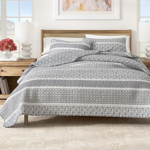 Great Bay Home Bettwäsche-Set, 3-teilig, wendbar, graue Steppdecke mit 2 Kissenbezügen, leicht, alle Jahreszeiten, gemütlich, Moderne Tagesdecken, Paisley-Bettbezug-Sets,Grey Collection, Full/Queen
