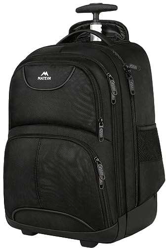 MATEIN Rolling Backpack, Waterproof College Wheeled Travel Backpack,Carry-on Laptop Backpack Trolley Suitcase Compact Business Bag Student Computer Bag for Men Women fit 15.6 Inch Notebook,Black