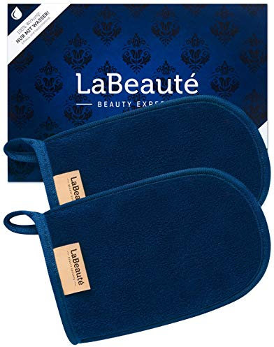 LaBeauté Abschminkhandschuh Mikrofaser (2 Stück, 20x13 cm) waschbar und wiederverwendbar, Make Up Entferner Glove, Abschmink Handschuh, zum Gesicht Abschminken & Gesichtsreinigung (navy)