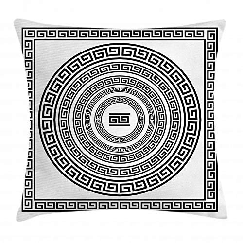 ABAKUHAUS Greek Key Kissenbezug, Antique Frame Set, für den Innen oder Außen Bereich geeignet mit Reißverschluß Waschbarer Stoff, 50 x 50 cm, Weiß Schwarz
