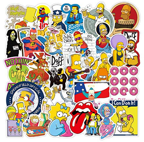 100Pcs The Simpsons Stickers Laptop Car Scrapbook Phone Skateboard Cartoon Anime Simpson Family Stickers Vinyl Waterproof Aesthetic Personalised Stickers for Teens Boys Girls Adults Children