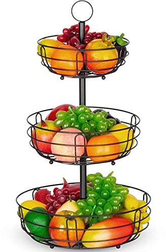 BERYLX 3-Tier Fruit Baskets Countertop Metal Fruit Bowls Detachable Fruit Racks Vintage Wire Fruit Storage Holder, Bronze