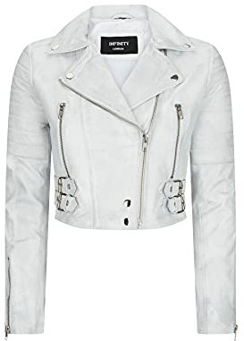 TruClothing.com Giacca Corta da Donna Biker Chiodo Vera Pelle Morbida Stile Classico - Bianco XS