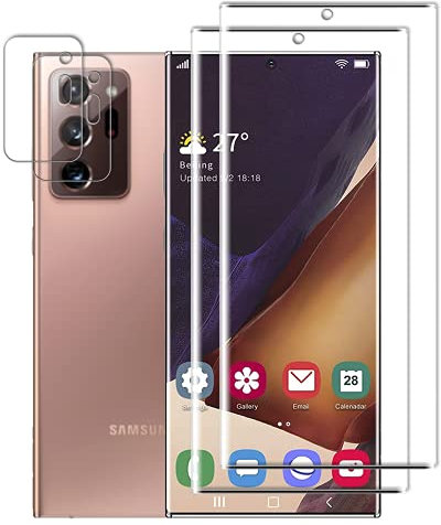 Vuciya [Lot de 2+2 Verre Trempé pour Galaxy Note 20 Ultra,3D Couverture Complète Glass écran Protecteur,Dureté 9H, Anti Rayures,sans Bulles,Anti-Trace de Doigts,HD Verre,pour Note 20 Ultra 5G