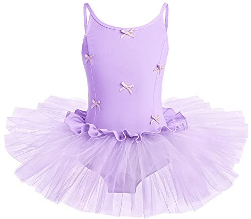 Vestito da Balletto da Bambina Body da Ballo Ginnico Senza Maniche con Gonna in Tulle Ballerina di Un Pezzo Dancewear Bowknot Costume da Esibizione di Danza Viola 10-11 Anni