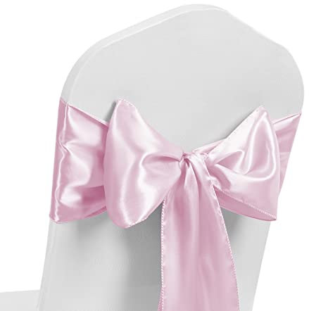 Pack of 10 Satin Chair Sash WIDER FULLER BOWS Chair Sashes Bow Back Tie Ribbon Wedding Banquet Decoration (Baby Pink)