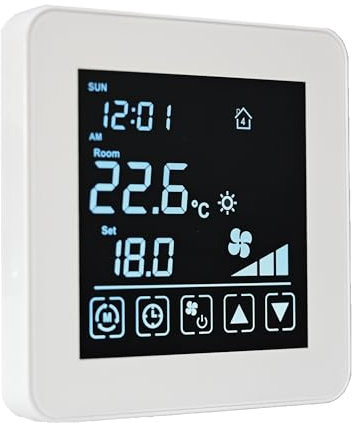 KOBAN KCT21-W Termostato WiFi Táctil para Calefacción y Aire Acondicionado con Programación Diaria y Semanal. Cronotermostato Inalámbrico Programable Inteligente de Pared con Pantalla LCD