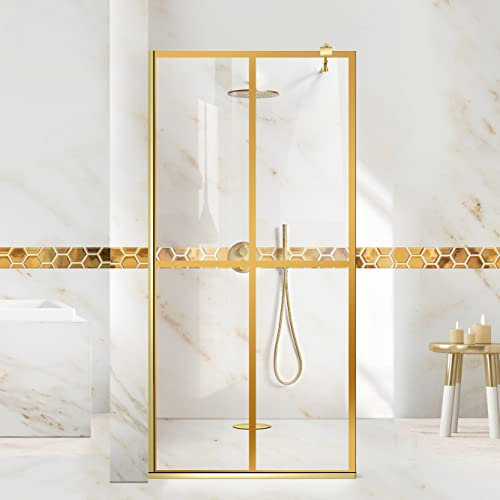 Aqua Roy Gold, Modell Basic Golden, Größe 100 cm ab 70/80/90/100/110/120, Walk in Duschwand 8 mm Klarglas mit NANO-beschichtetem sandgestrahltem Muster (100x195cm)