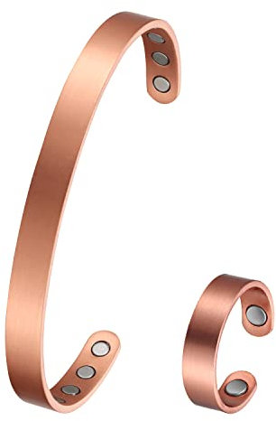 MagEnergy Kupfer-Armband für Männer und Frauen 99,9% reines Kupfer Armreif 6,8 einstellbar mit 8 Magneten (Kupfer-Set)