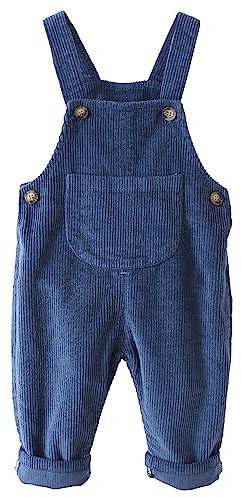 FEOYA Salopette in velluto a coste, unisex, pantaloni da lavoro, per bambini, con tasche, tuta per ragazzi, ragazze, con bottoni, abbigliamento neonato, salopette per primavera, autunno, Blu 2., 24