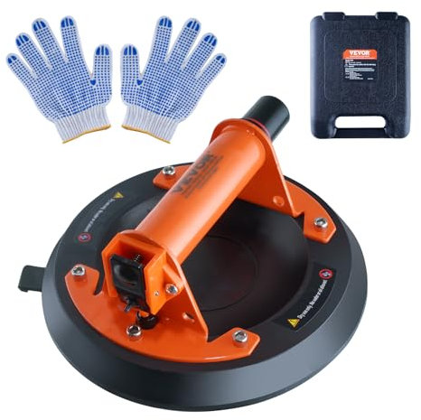 VEVOR Ventosa per Piastrelle 203 mm Ventosa per Vetro Portata 278 kg con Maniglia in ABS Scatola da Trasporto in PP, Ventosa per Sollevamento Industriale per Lastre di Vetro Piastrelle Metallo Legno