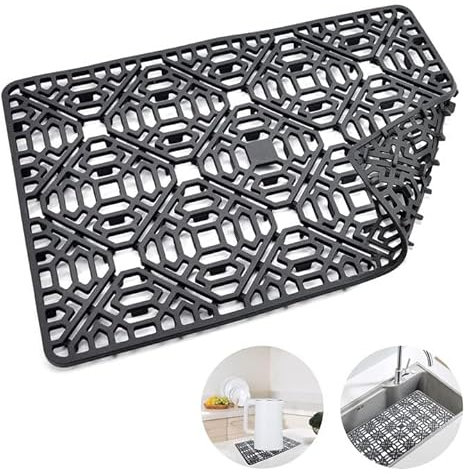 mumisuto Silicone Sink Mat, Kitchen Sink Protector Mat Fast Draining Mat, Non-Slip Sink Protector, Dish Drying Mat for Ceramic Sink Dishes Glassware Drain Mat 40 x 27 cm, Gray