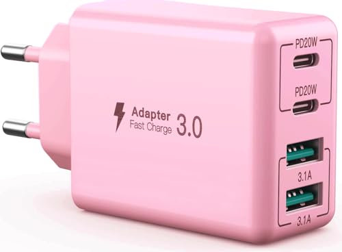Chargeur USB C 40W, Adaptateur d'alimentation Rapide 4 Ports PD+QC, Chargeur USB Multiple, USB C Charge Compatible avec iPhone/Samsung/Google/Chargeurs de téléphones Portables/Tablette (Rose)
