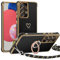Coque avec Cordon pour Samsung Galaxy A52S 5G/A52 5G/4G, Coeur Motif Étui avec 360 Rotatif Anneau Support TPU Souple Silicone Housse Amovible Collier Téléphone Portable Lanyard Case, Noir