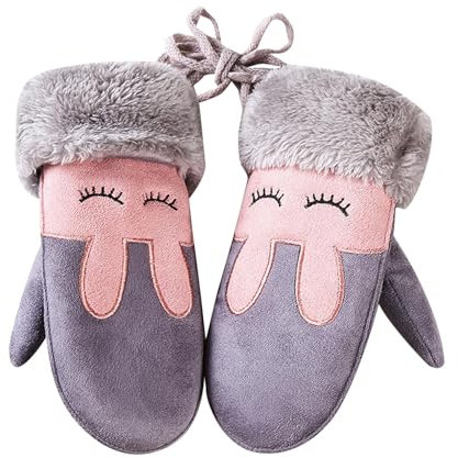 FeiliandaJJ Handschuhe Fäustlinge Kinder, Winterhandschuhe für Mädchen, Niedliche Cartoon Hase Fausthandschuhe, Halshandschuhe Fleece Dicke Warme Handschuhe 6-10 Jahre