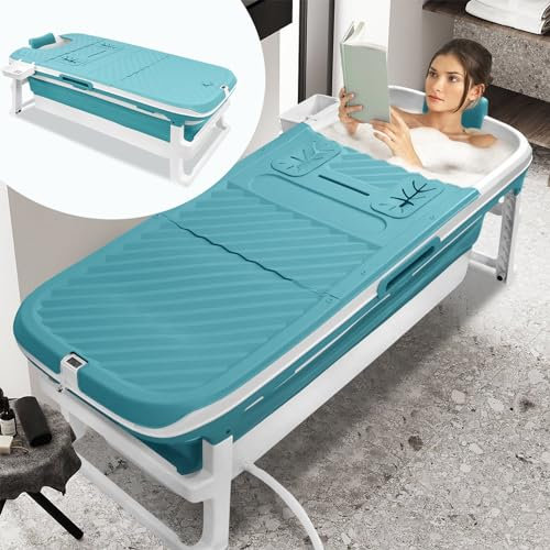 Aufun Baignoire pliante XXL avec tablette de bain 149x64x54cm, Thermomètre, Rouleaux de massage, Baignoire autoportante Sauna vapeur connectable disponible, Baignoire pliante portable