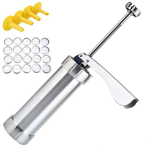 Stainless Steel Pastry Syringe Cookie Press Machine Stainless Steel Cookie Press Tool Biscuit Extruder Press Cookie Kit DIY Biscuit Maker Baking Supplies Cake Syringe Set