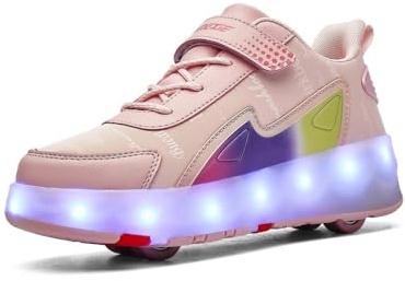 Roller Skates, 4-Wheel Skate Shoes, Shoes with Wheels for Walking and Rolling, for Boys and Girls, Pink, 34 EU