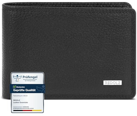 REDOLZ Mini-Geldbörse aus Leder | RFID-Schutz & 4 Kreditkartenfächer | Herren-Geldbeutel Querformat | Maße 10,5 x 2 x 7,5 cm (schwarz)