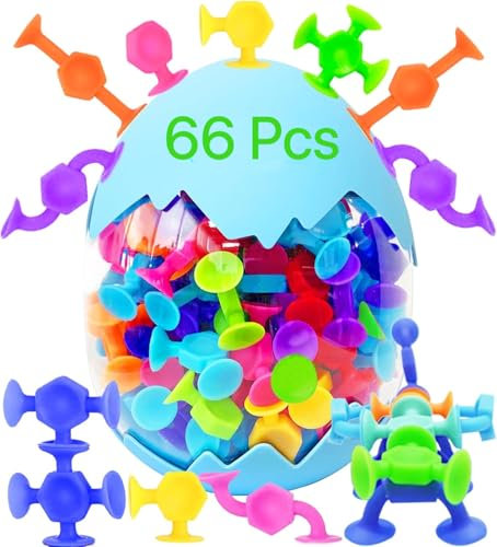66 Pièces Jouets de Bain pour Enfants, Jouets à Ventouse Silicone, Jouets à succion pour Enfants, Silicone Jouets Bain Sucker Toys, Jouets Voyage pour 3 4 5 6 7 8 Ans Garçons Filles