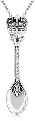 DAYLINLOVE Gothic Spoon Necklace 925 Sterling Silver Goth Skull Pendant Necklace Skeleton Spoon Jewellery Gifts for Women Unisex