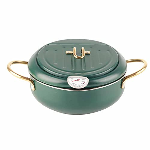 Glomora Frying Pot with Thermometer,Japanese Stainless Steel Fryer Pan for Induction Cooker Deep Green for Kitchen French Fries, Chicken etc