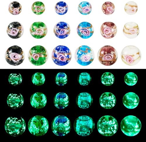 Sparkeads Runde Perlen, leuchtet im Dunkeln, 72 Stück, bunte Glasperlen, Kaugummi-Perlen, 8/10/12 mm, ideal für Schmuck, DIY, Souvenirs, Zubehör, Schlüsselanhänger