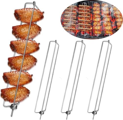 4PCS Hühnerflügel Halter aus Edelstahl,Chicken Wing BBQ Gabel,Hühnerflügel Grillspieße Hähnchenrack,Grillwerkzeug Set für Picknick Camping BBQ Party Zum Grillen von Hähnchenflügeln