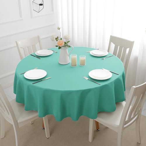 Romanstile runde Tischdecke Outdoor 140 cm Türkis Blau abwaschbar wasserabweisend Tischtuch Table Cloth Tischwäsche Deko für Geburtstag,Party,Garten,Frühling,Sommer,Terrasse,Balkon,Hochzeit,Ostern
