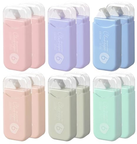 MirraSwit 12 Pcs Colle Roller con Sac de Papeterie, 6mm×6m Colle Souris Roller, Ruban Adhésif Double Face, Colle Roller Scrapbooking pour Scrapbooking DIY Carte, Travaux Manuels, Album Photo