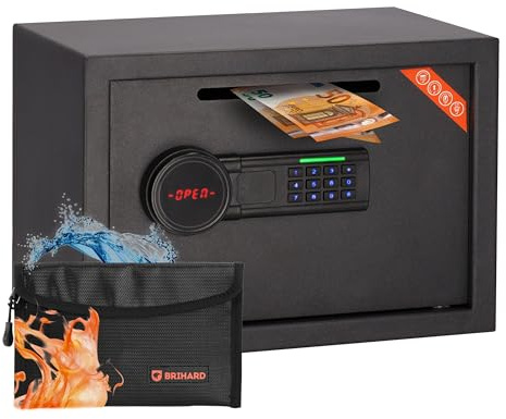 Brihard Pfandtresor 25 x 35 x 25 cm mit Schlitz, elektronischer abschließbarer Dropbox für Bargeld mit feuerfester Tasche, Geldtresor 20 l mit digitalem Tastaturschloss und LCD-Bildschirm