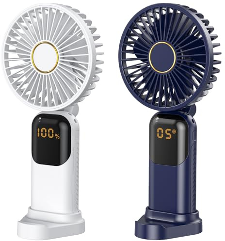 2 Pack Handheld Fan Rechargeable, Portable Mini Fan Handheld with 5 Speeds 5000mah, Electric USB Small Hand Held Fans, Powerful Personal Fan Foldable Fans for Outdoor Office Travel Camping School Home