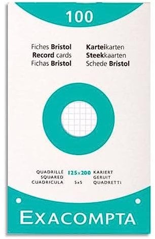 Exacompta 13603E Karteikarten, 125 x 200 mm, 5 x 5 mm kariert, gelocht, Weiß, 100 Stück