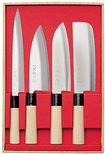 Set de 4 Couteaux Japonais Sekiryu SR1000 - Sashimi, Deba, Santoku et Nakiri - Lame en Acier Inoxydable