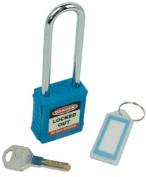 Lockout Long Shackled Padlock, Blue, 6 Pin Cylinder For Extra Security, Ribbed Nylon Body For Easy Gripping, Resistant To Chemicals & Corrosion, Supplied With 1 Key & Keyring