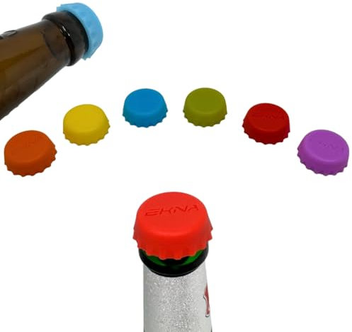 EKNA Flaschenverschluss Bierflaschen 6 Stück - Beer saver - Silikon Deckel für Bierflaschen - Flaschenverschluss Bier in bunten Farben zum Schutz vor Tierchen & Kohlensäureverlust (6er-Set)