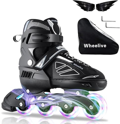 Wheelive Verstellbare Inline Skates für Kinder und Erwachsene, Rollschuhe Performance mit Vollen Lichträdern Ideal für Jungen Mädchen Männer Frauen