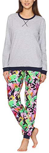 Merry Style Damen Lang Zweiteiliger Schlafanzug aus Baumwolle Pyjama Set Winter MS10-168 (Melange Tanzen, XXL)