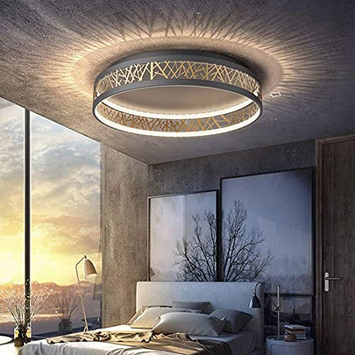 Deckenleuchte mit Fernbedienung LED Schlafzimmer-lampe, Deckenlampe Dimmbar Wohnzimmer Leuchte, für Büro Esszimmer Arbeitszimmer Decke Beleuchtung, Ø52cm, Kronleuchter Schwarz Gold Design Modern Deko