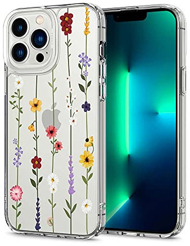 Spigen CYRILL Cecile Designed for iPhone 13 Pro Max 2021, Floral Pattern Clear Hard PC Back with Shockproof TPU Bumper Protective Case for iPhone 13 Pro Max 6.7 (2021) - Flower Garden