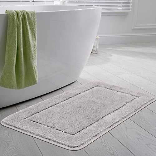 SOANNY Badematte 60x90 cm, rutschfest & Waschbar, Weicher Mikrofaser Badezimmerteppich, Saugfähig & Schnelltrocknend, Grau